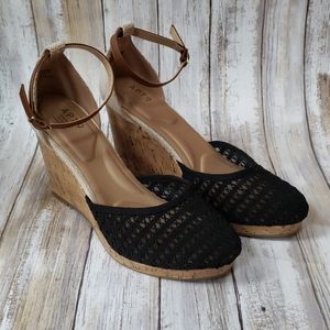 Black and tan wedge sandals - Size 10